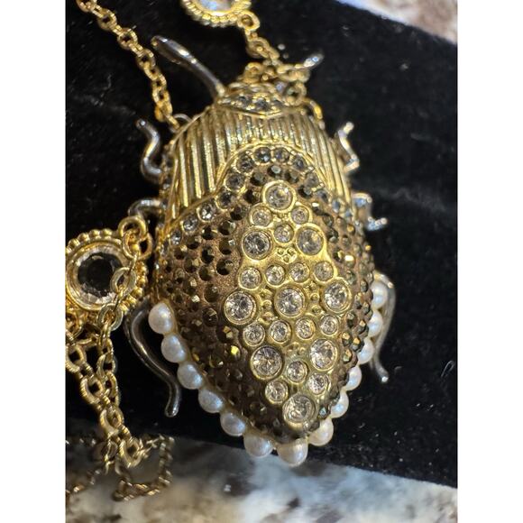 Swarovski Gold Tone Crystal Station Scarab Pendant 33" Necklace 18.2g - Picture 2 of 8